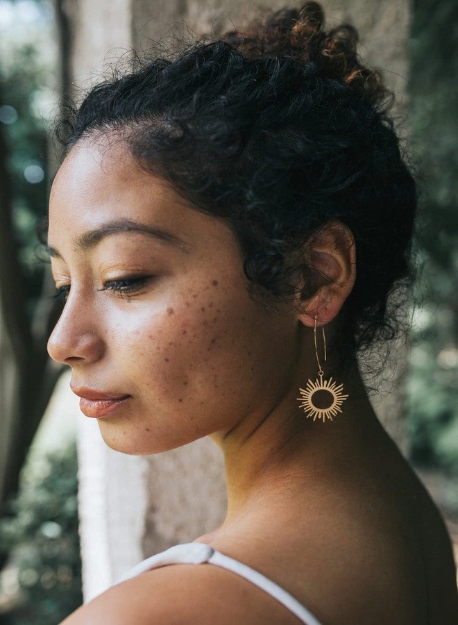 POTESSA Geometric Drop Dangle Earrings BOHO Statement Long Hoop 18K Gold Plated Sun Earrings for Women - Image 3